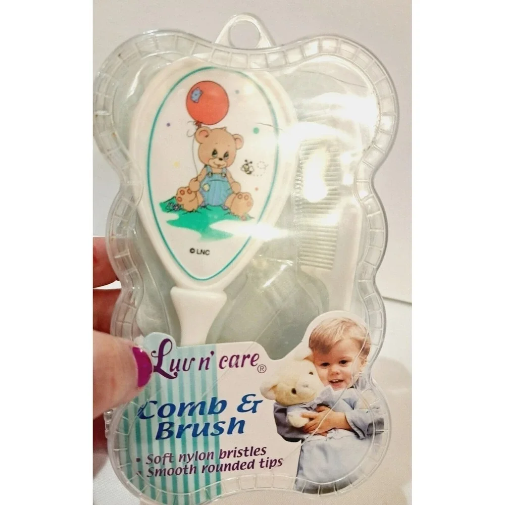 Vintage Baby Hair Brush & Comb Set Teddy Bear‎ Retro Babycore